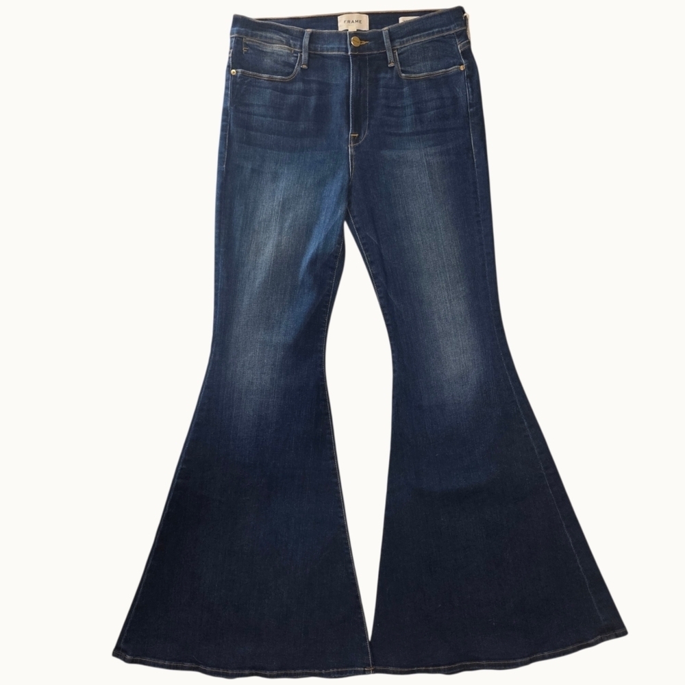 NWT FRAME Le High Super Flare Jean | Made in USA | Dark Indigo Denim - Picture 2 of 7